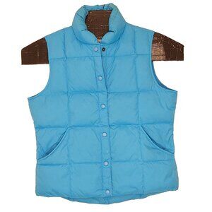 Lands End Puffer Vest Womens Small 6-8 Bright Blue Down Feather Snap Front